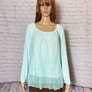 Piazza Roma Silk Green Tie Dye Long Sleeve Top Made In Italy Size L